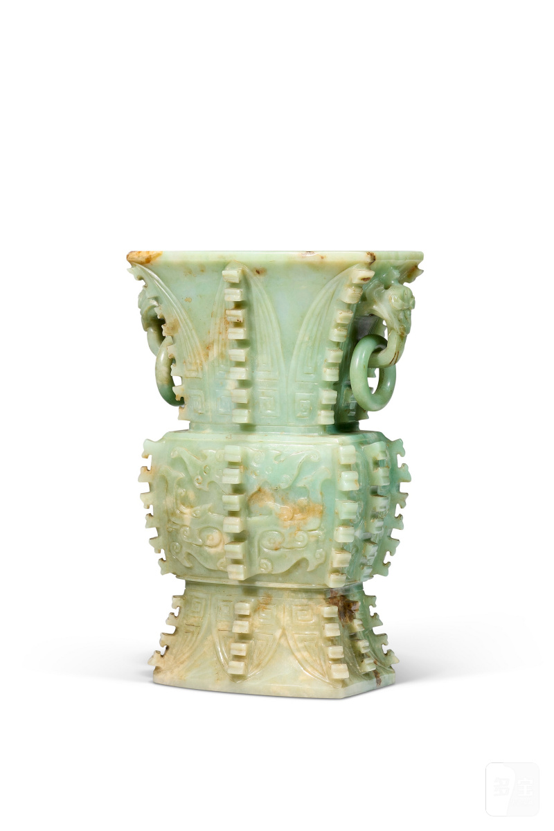 十九/二十世紀 翠玉帶皮仿古方尊  CHINA, 19TH-20TH CENTURY - 图2